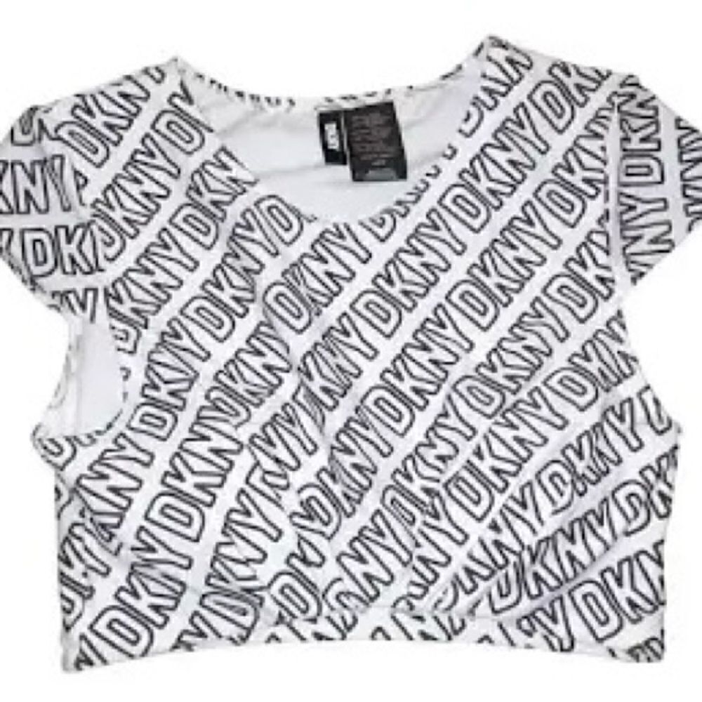 🛍️DKNY Women’s Logo soft white cropped Print Bikini swim Top , one piece XL 💥 - Picture 2 of 8